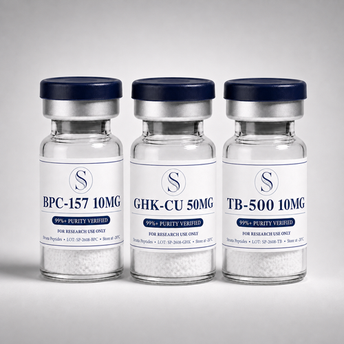 Complete recovery bundle with TB-500, GHK-Cu 50 and BPC-157 vials by Strata Peptides