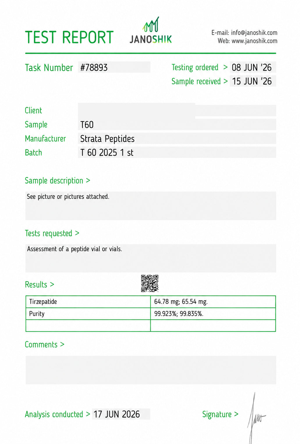 Tirzepatide 60mg certificate of analysis